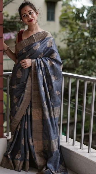 Traditional Banarasi Saree with Pure Silk Threads Grey