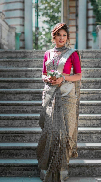 Beautifully Crafted Lichi Silk Saree with Zari Border