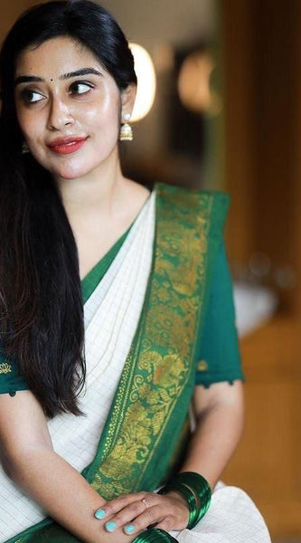 Handcrafted Lichi Silk Saree with Golden Zari Work