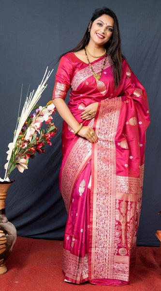 Ratatouille Pink Kanjivaram Silk With Demure Blouse Piece