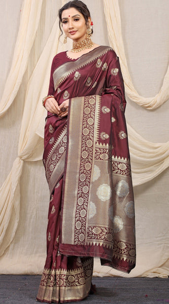 Smashing Brown Kanjivaram Silk With Effervescent Blouse Piece
