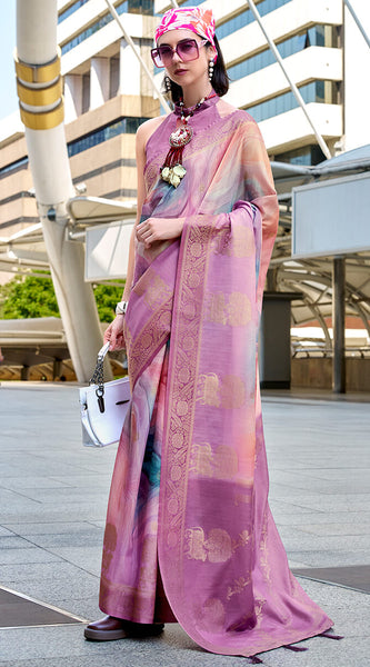 Beauteous Lavender Digital Printed Soft Silk Saree With Assemblage Blouse Piece