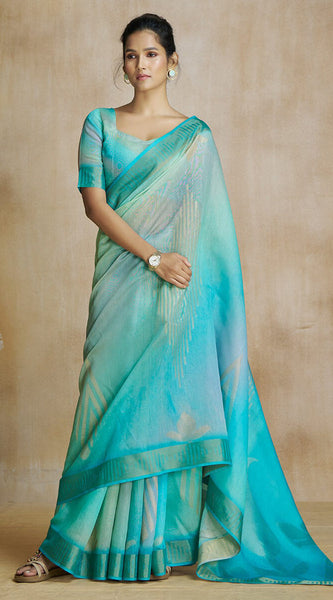 Ravishing Turquoise Soft Banarasi Silk Saree With Ethereal Blouse Piece