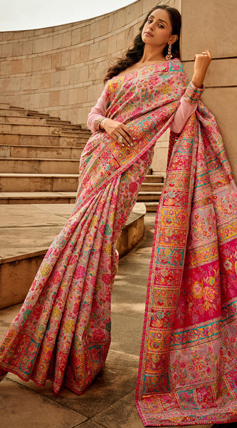 Adorable Pink Pashmina Saree With Exceptional Blouse Piece