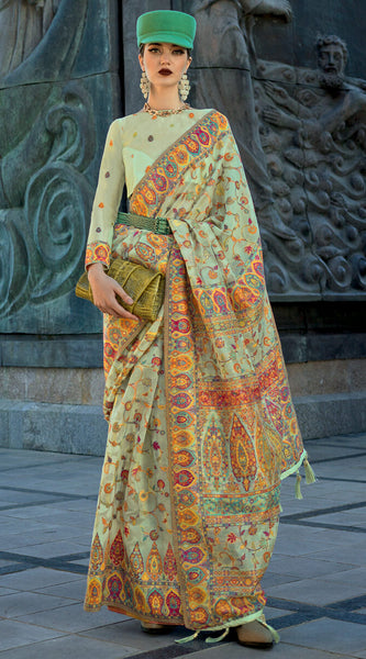 Elegant Pista Pashmina Saree With Capricious Blouse Piece