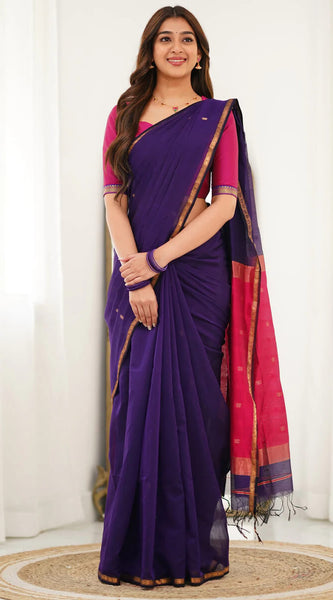 Ethereal Purple Cotton Silk Saree With Quixotic Blouse Piece