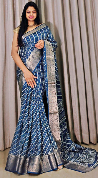 Traditional Rama Digital Printed Dola Silk Saree With Ebullience Blouse Piece