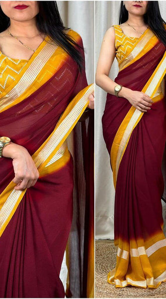 Surreptitious Maroon Digital Printed Chiffon Saree With Transcendent Blouse Piece