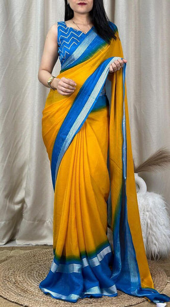 Vivacious Yellow Digital Printed Chiffon Saree With Supernal Blouse Piece