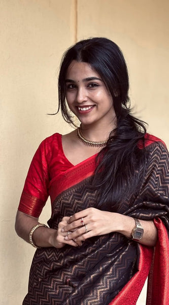 Gossamer Black Soft Silk Saree With Demure Blouse Piece