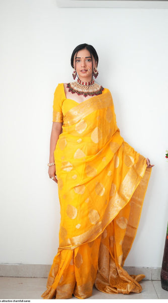 Classy 1-Minute Ready To Wear Yellow Cotton Silk Saree
