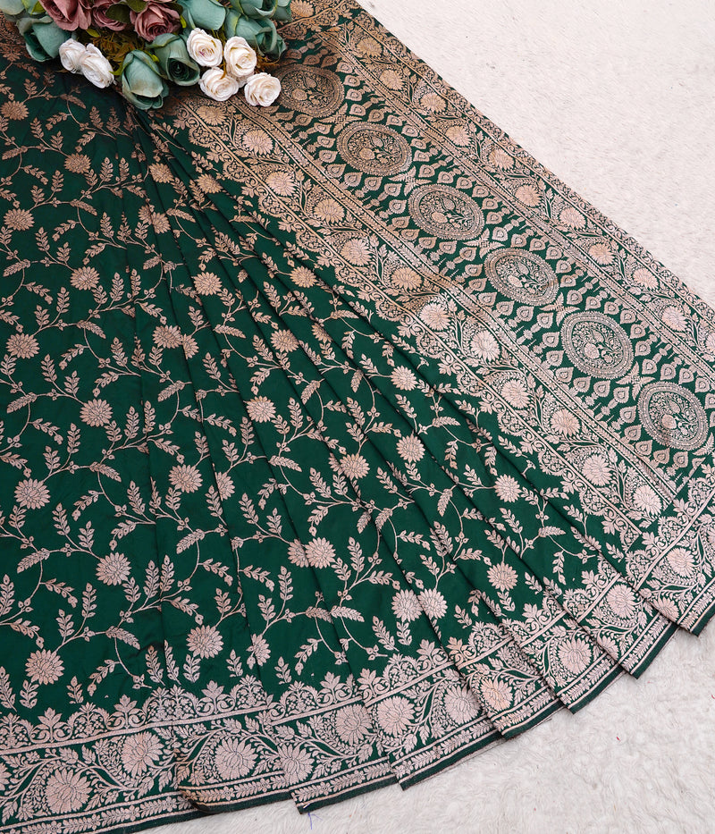 Ethereal Banarasi Soft Silk Saree with Intricate Floral Zari Weaving