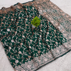 Ethereal Banarasi Soft Silk Saree with Intricate Floral Zari Weaving