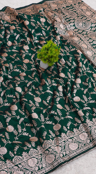 Ethereal Banarasi Soft Silk Saree with Intricate Floral Zari Weaving