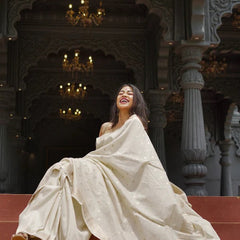 Elegant Banarasi Silk Saree with Gold Zari Embellishments Cream