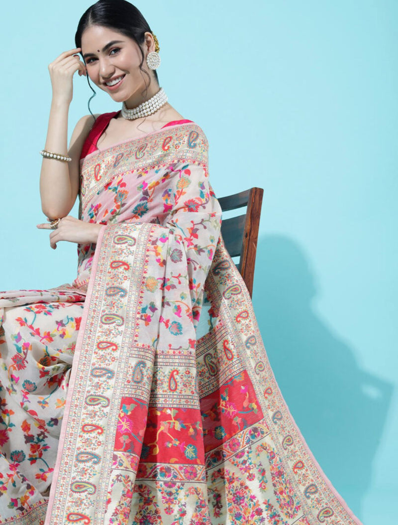 Wedding Special Banarasi Silk Saree with Zari Work white