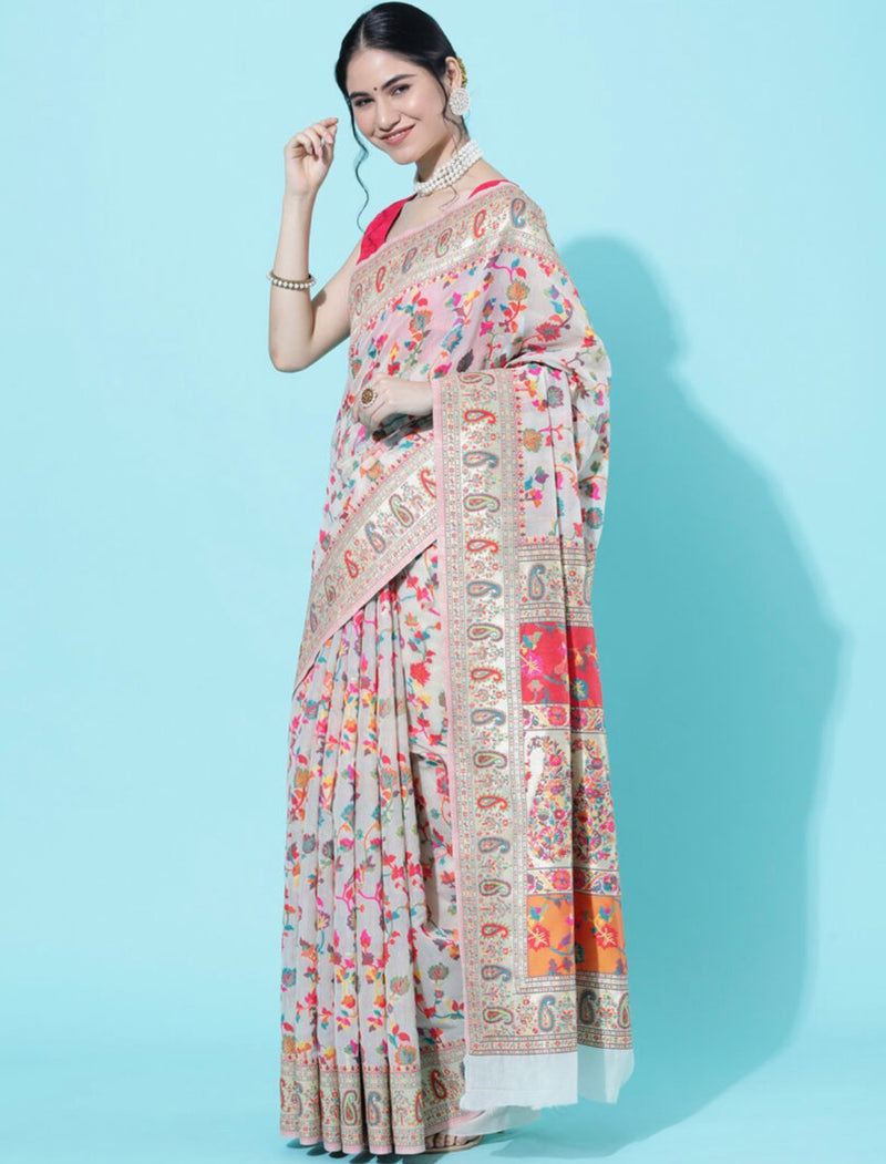Wedding Special Banarasi Silk Saree with Zari Work white