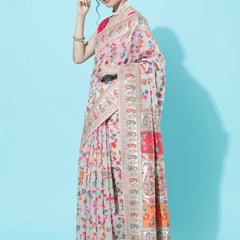 Wedding Special Banarasi Silk Saree with Zari Work white