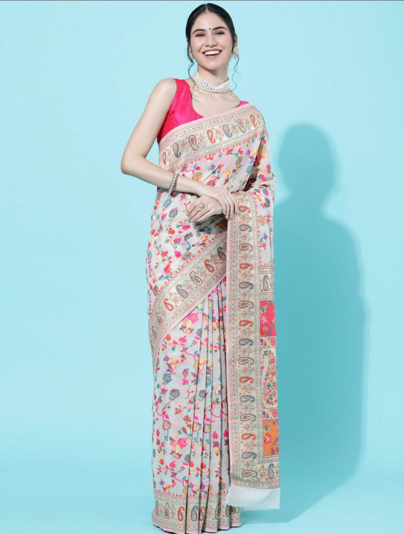 Wedding Special Banarasi Silk Saree with Zari Work white