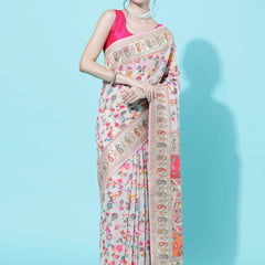 Wedding Special Banarasi Silk Saree with Zari Work white