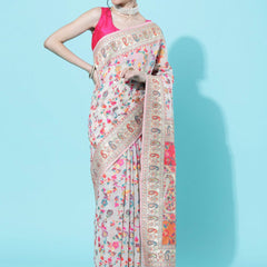 Wedding Special Banarasi Silk Saree with Zari Work white