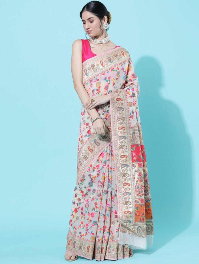 Wedding Special Banarasi Silk Saree with Zari Work white
