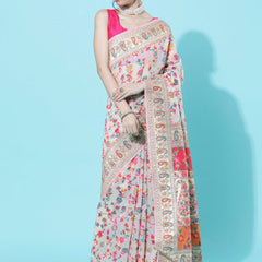 Wedding Special Banarasi Silk Saree with Zari Work white