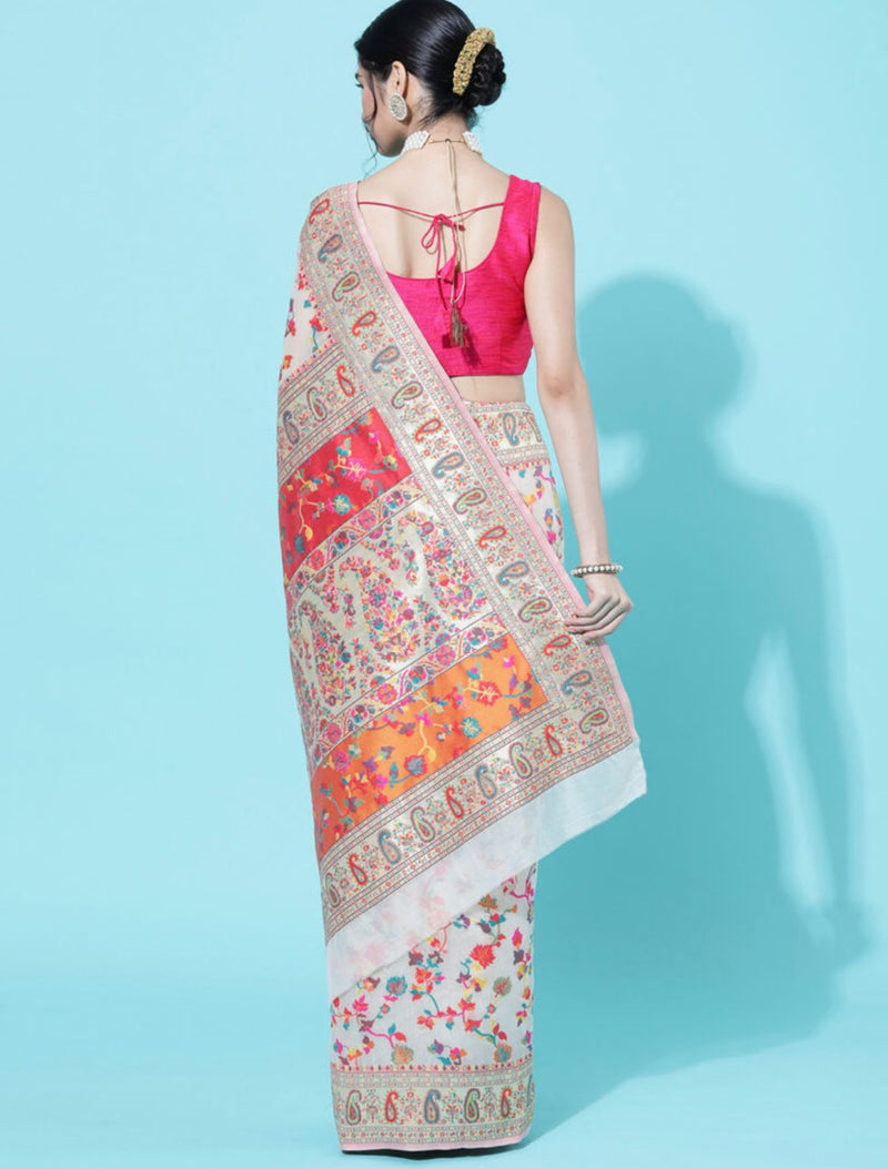 Wedding Special Banarasi Silk Saree with Zari Work white
