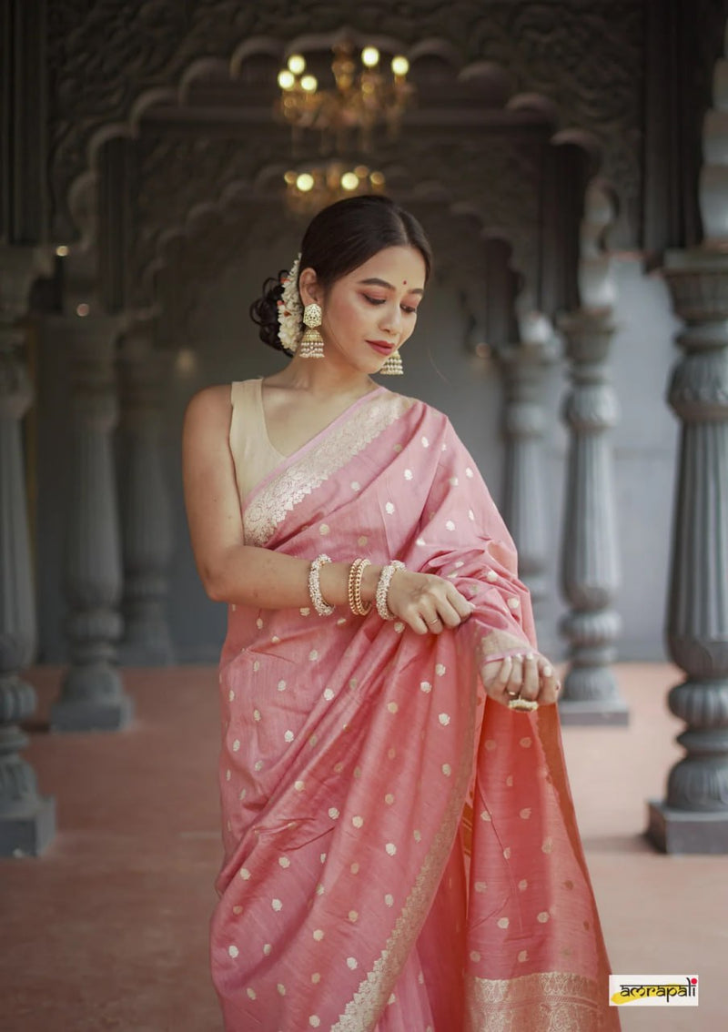Elegant Banarasi Silk Saree with Gold Zari Embellishments Pink
