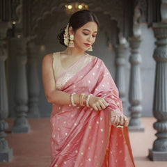Elegant Banarasi Silk Saree with Gold Zari Embellishments Pink