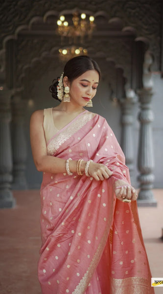 Elegant Banarasi Silk Saree with Gold Zari Embellishments Pink