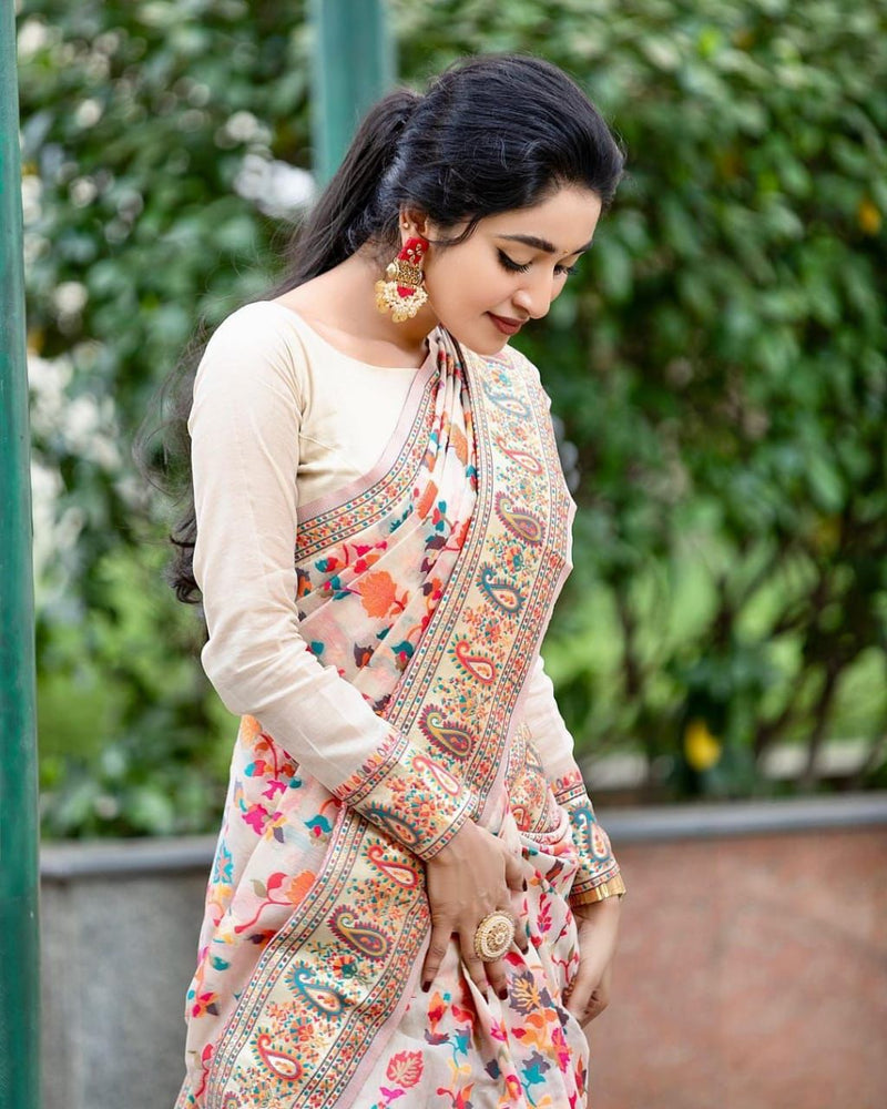 Wedding Special Banarasi Silk Saree with Zari Work white