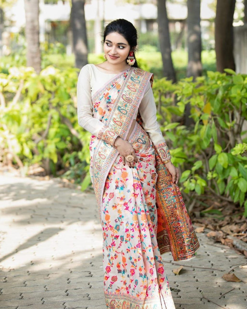 Wedding Special Banarasi Silk Saree with Zari Work white