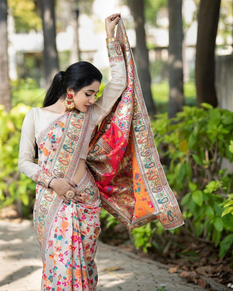 Wedding Special Banarasi Silk Saree with Zari Work white
