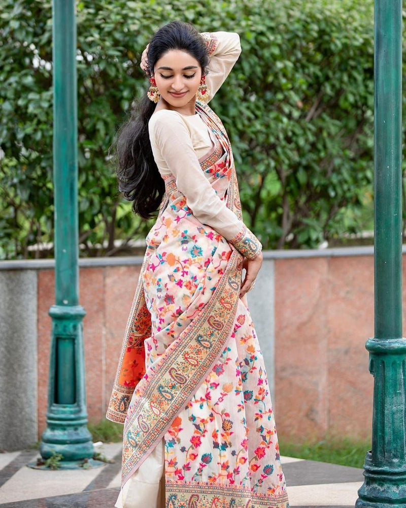 Wedding Special Banarasi Silk Saree with Zari Work white
