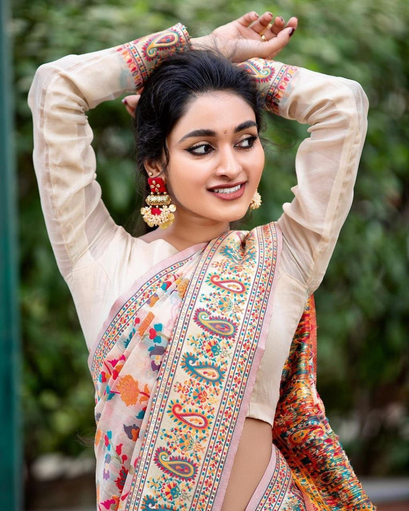 Wedding Special Banarasi Silk Saree with Zari Work white