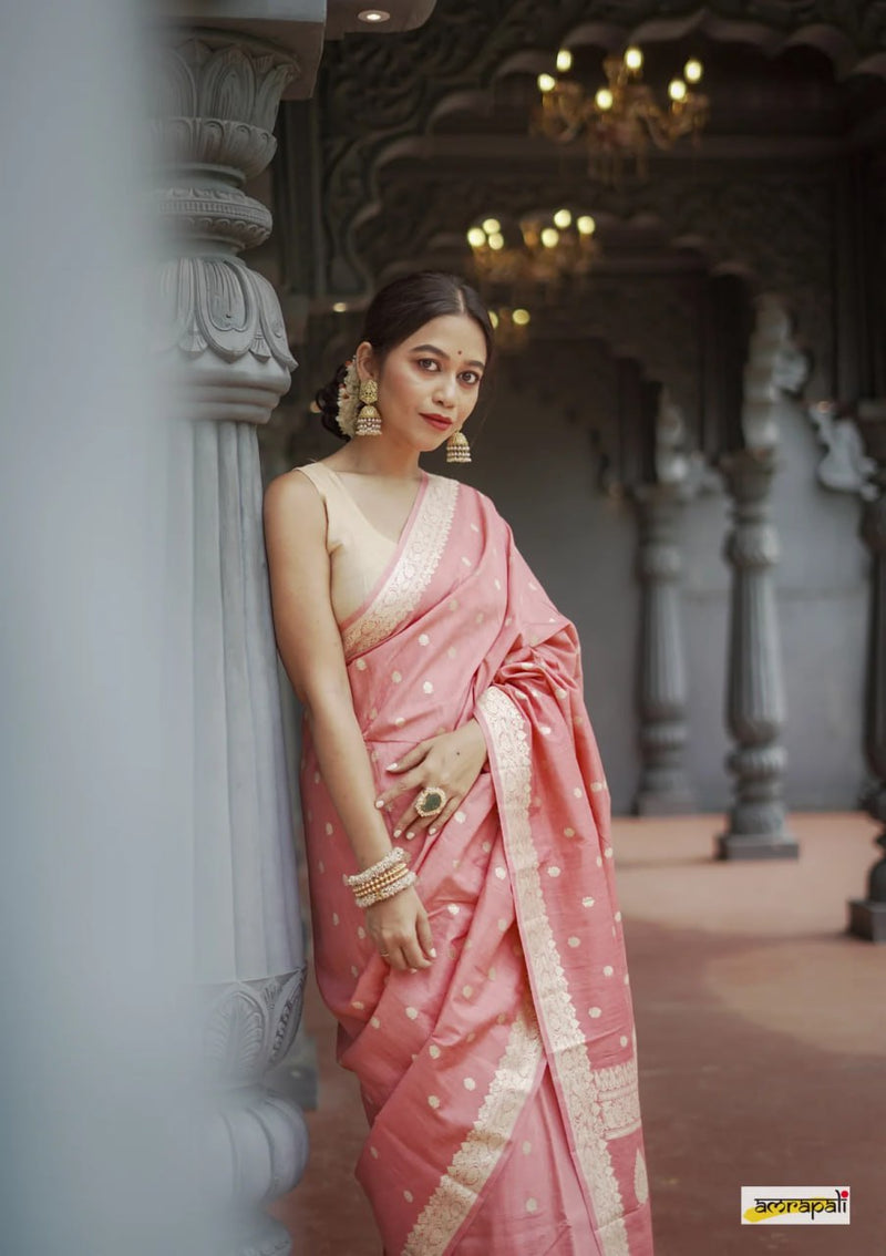 Elegant Banarasi Silk Saree with Gold Zari Embellishments Pink