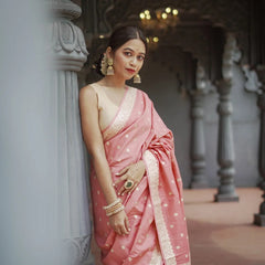 Elegant Banarasi Silk Saree with Gold Zari Embellishments Pink