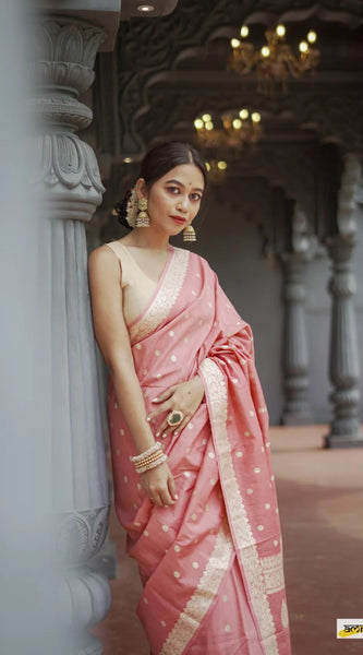 Elegant Banarasi Silk Saree with Gold Zari Embellishments Pink