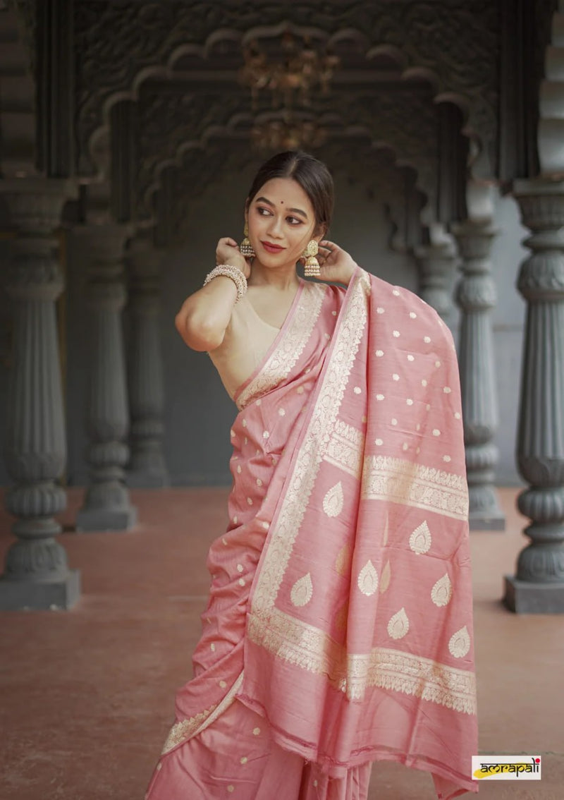 Elegant Banarasi Silk Saree with Gold Zari Embellishments Pink