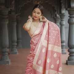 Elegant Banarasi Silk Saree with Gold Zari Embellishments Pink