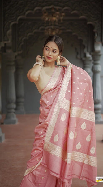 Elegant Banarasi Silk Saree with Gold Zari Embellishments Pink