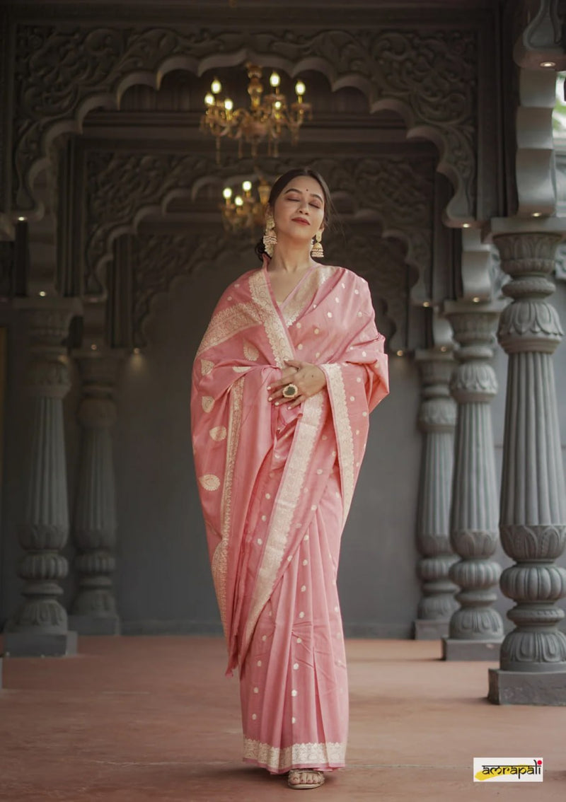 Elegant Banarasi Silk Saree with Gold Zari Embellishments Pink