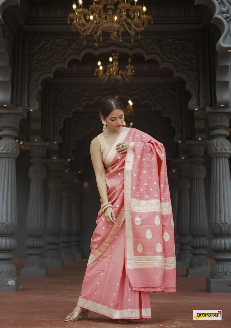 Elegant Banarasi Silk Saree with Gold Zari Embellishments Pink