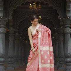 Elegant Banarasi Silk Saree with Gold Zari Embellishments Pink