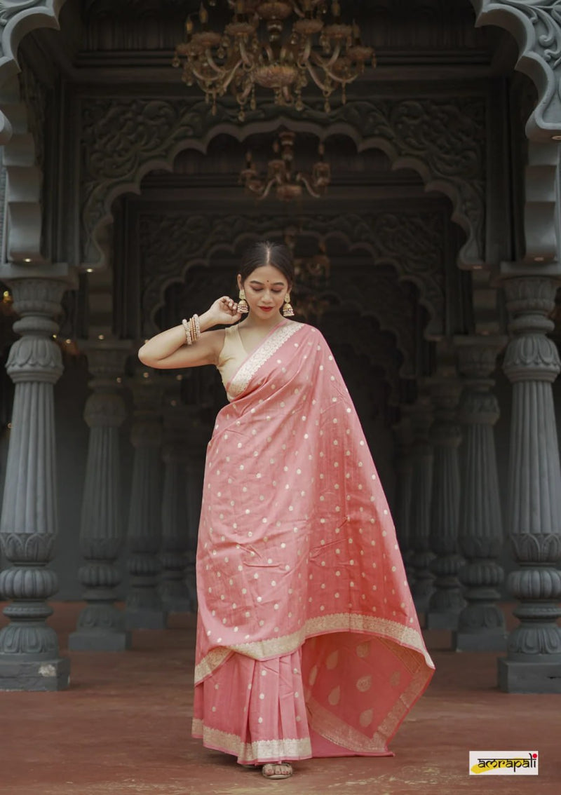 Elegant Banarasi Silk Saree with Gold Zari Embellishments Pink