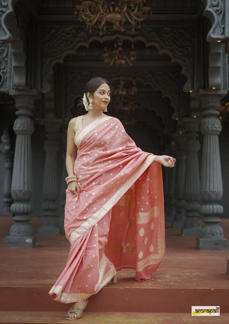 Elegant Banarasi Silk Saree with Gold Zari Embellishments Pink