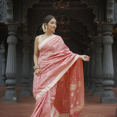 Elegant Banarasi Silk Saree with Gold Zari Embellishments Pink