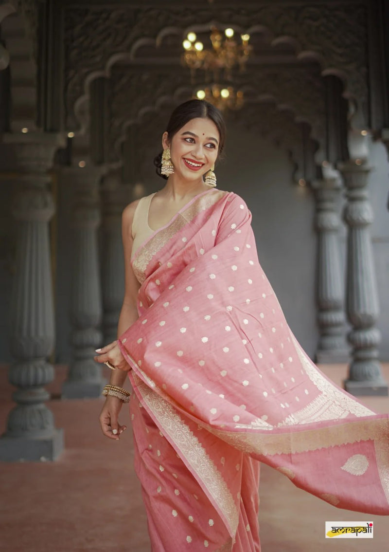 Elegant Banarasi Silk Saree with Gold Zari Embellishments Pink
