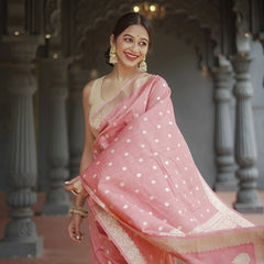 Elegant Banarasi Silk Saree with Gold Zari Embellishments Pink